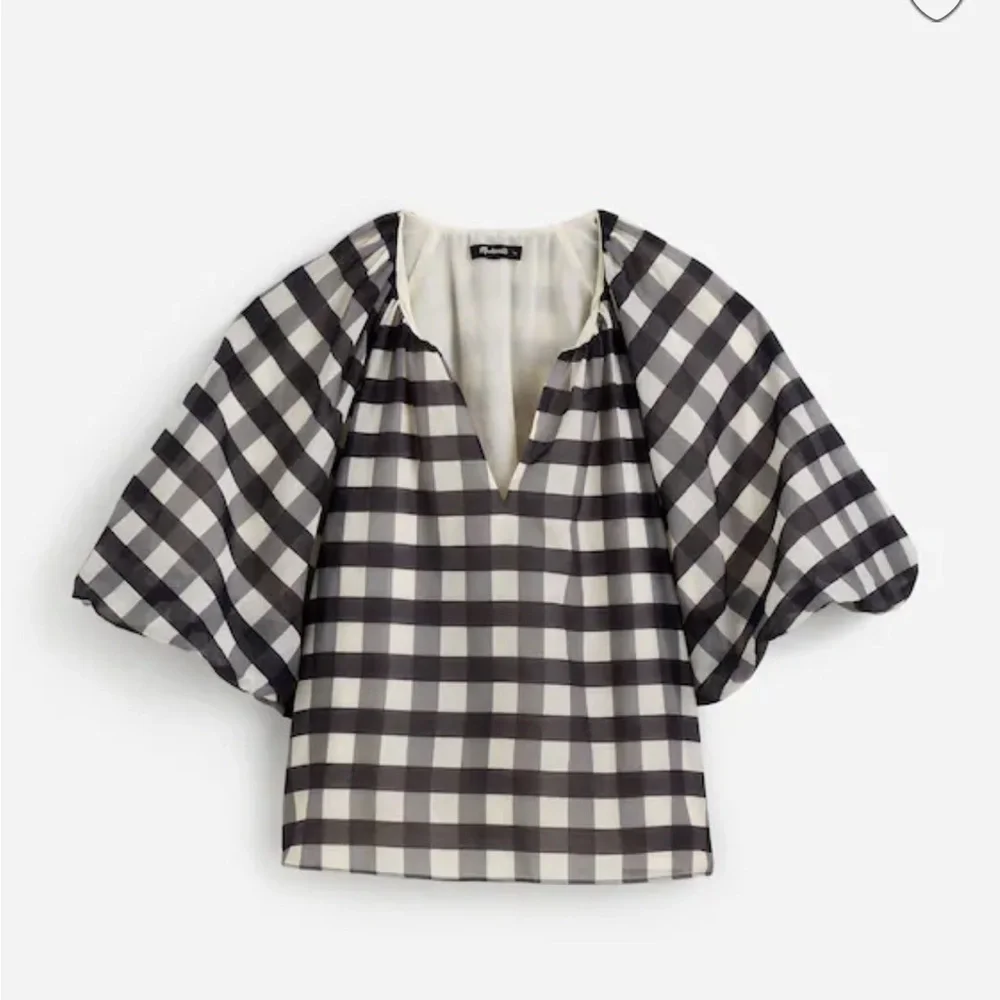 Madewell Bubble-Sleeve Top black white plaid